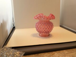 Vintage Fenton Pink And White Ruffle Hobnail Vase
