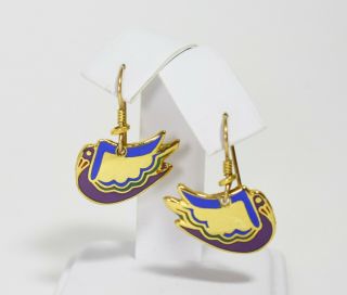 Vintage Laurel Burch Wild Swan Enamel Cloisonne French Hook Earrings