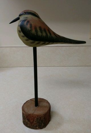 Vintage Hand Carved & Painted Folk Art Wood Bird Sculpture Sandpiper Shore Bird