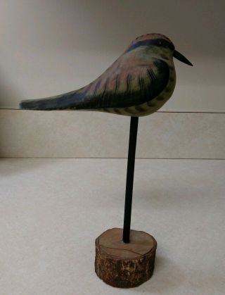Vintage Hand Carved & Painted Folk Art Wood Bird Sculpture SANDPIPER Shore Bird 2