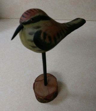 Vintage Hand Carved & Painted Folk Art Wood Bird Sculpture SANDPIPER Shore Bird 4