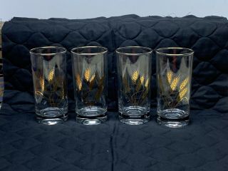 Vintage Libbey Wheat 5 1/2” Gold Rimmed Drinking Glasses Set Of 4 2