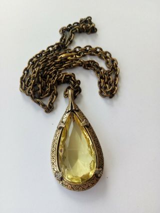 Vintage Necklace Signed Miracle Citrine Colour With Chain