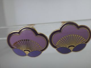 Vintage Gorgeous Laurel Burch Earrings Gold Tone Plum Blossom Purple Enamel