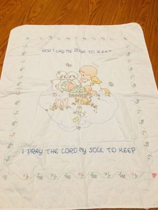 Vintage Embroidered Baby Quilt Sz 32” X 40”