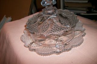 Vintage Poss Cut Glass Round Butter Dish Chees Tray With Dome Lid - Very Elega