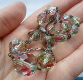 Vintage Old Art Deco Costume Jewellery Glass Beads Rainbow Iris Necklace