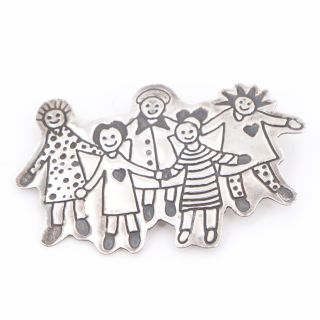 Vtg Sterling Silver Mexico Efs Save The Children Kids Friends Brooch Pin - 8.  5g