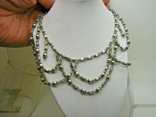 Vintage Silver Hand Made Middle Eastern Marked 6 Swag & 2 Drop Necklace