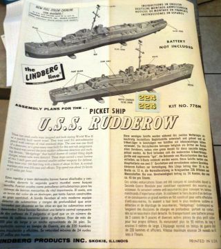 VINTAGE LINDBERG USS RUDDEROW - - INCOMPLETE 4