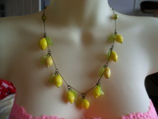 Vintage Carmen Miranda Style Lemons Necklace With Matching Earrings
