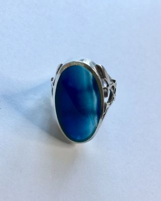 Vintage 925 Sterling Silver & Blue Agate Ring - Size R Unique - Hallmarked
