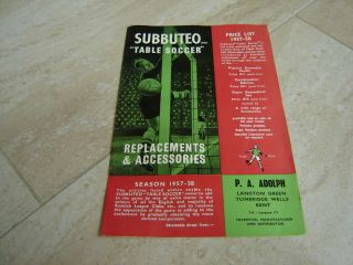1957 - 58 Vintage Subbuteo Table Soccer Replacements & Accessories Price List