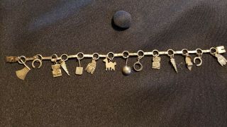 Vintage Charm South American Peru Or Mexico Silver Tone Bracelet Unsigned