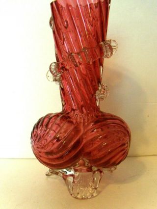 Vintage Collectible Hand Blown Art Glass Vase Cranberry Color