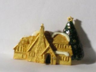 Vintage Gold - Tone Metal Rhinestone Enamel Christmas Tree & House Pin Brooch