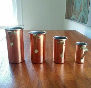 Tall,  Vintage Copper Nesting Measuring Cups/scoops With Brass Handles,  Set Of 4