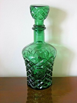 Vintage Italian Rossini Empoli Green Glass Decanter & Stopper / Bottle - Vgc