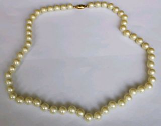 Vintage Monet Hand Knotted Pearl Necklace Gold Tone Signed Clasp 20 "