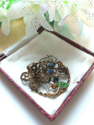 Vintage Old Jewellery - Czech Filigree Flower Brooch With Glass Stones.  Mid 1900 