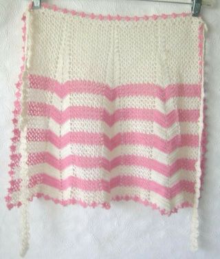 Vintage Hand Crocheted Apron Pink And White