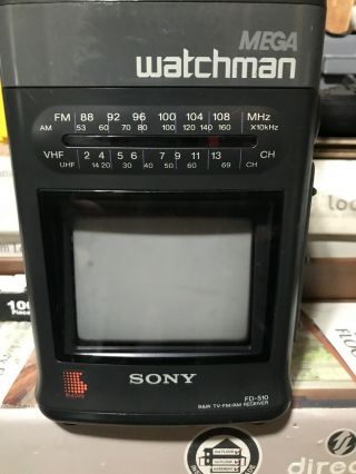 Sony Mega Watchman Fd - 510 Portable B&w Tv Fm/am Radio Vintage - Great
