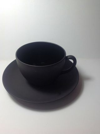 Vintage Wedgwood Black Basalt Jasperware Tea Cup & Saucer,