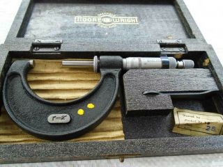 Vintage Cased Imperial Moore & Wright No:966 Ratchet Micrometer 1 " - 2 " Old Tool