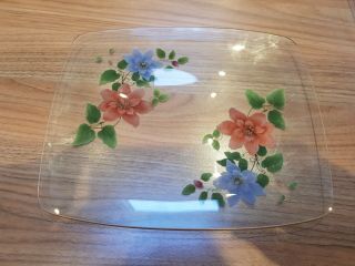 Large Vintage Chance Glass Rectangular Dish Tray Clematis Flower Pattern