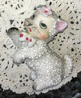 Vintage 60s Sugar Coated Cat Figurine Porcelain Kitten