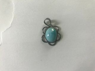 Vintage Sterling Silver And Larimar Stone Hand Crafted Pendant