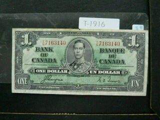 Vintage Banknote Canada 1937 1 Dollar T1916