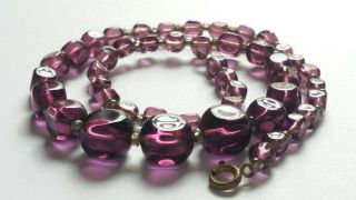 Czech Vintage Art Deco Graduated Purple Cube Glass Bead Necklace Signed