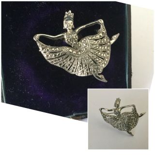 Vintage Art Deco Jewellery Silver Marcasite Ballerina Dancer Brooch Dress Pin