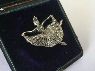 Vintage Art Deco Jewellery Silver Marcasite Ballerina Dancer Brooch Dress Pin 4