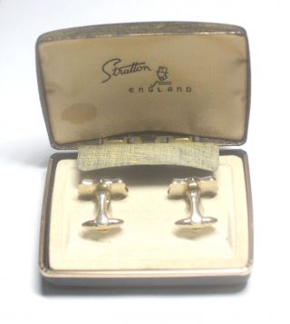 Vintage Stratton Gold Tone Mother Of Pearl Inlay Cufflinks - C81