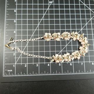 Vintage Silver Tone Mid Century Pink White Flower AB Rhinestone Necklace W56 3