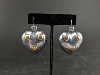 Vintage Sterling Silver 18k Gold Large Heart Pierced Earrings 19.  8 Grams