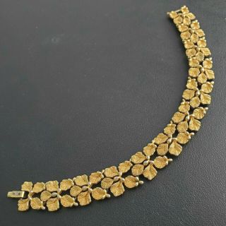 Signed Crown Trifari Vintage Textured Gold Tone Leaf Flower Bracelet P161