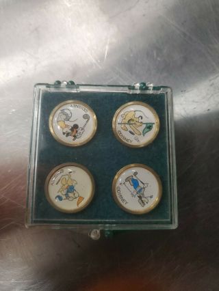 Vintage Disney Mickey Mouse Brass Golf Ball Markers Goofy Donald Pluto Set Of 4