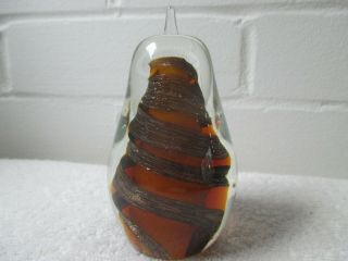 Vintage Murano Glass Amber Encased Gold Aventurine Pear Paperweight