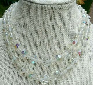 Vintage Aurora Borealis Crystal Double Strand Necklace Stunning Sparkle A,