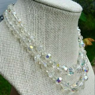 Vintage Aurora Borealis Crystal Double Strand Necklace Stunning Sparkle A, 2