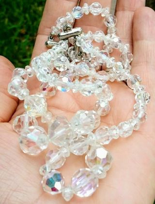 Vintage Aurora Borealis Crystal Double Strand Necklace Stunning Sparkle A, 5