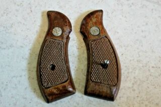 Smith & Wesson Pistol Wood Checkered Hand Grips Vintage
