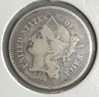 1868 3c Three Cent Nickel Piece Vintage Us Copper/nickel Coin,  Appeal