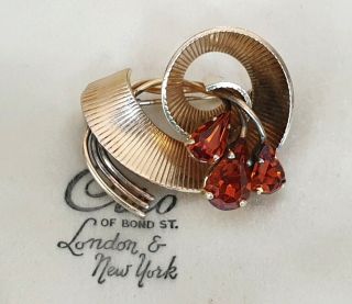 VINTAGE SIGNED SHARMAINE PARIS JEWELLERY AMBER CRYSTAL ROLLED GOLD BROOCH PIN 2