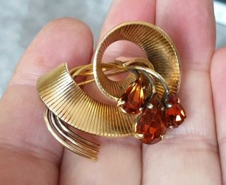VINTAGE SIGNED SHARMAINE PARIS JEWELLERY AMBER CRYSTAL ROLLED GOLD BROOCH PIN 4