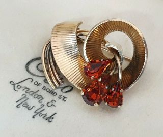 VINTAGE SIGNED SHARMAINE PARIS JEWELLERY AMBER CRYSTAL ROLLED GOLD BROOCH PIN 5