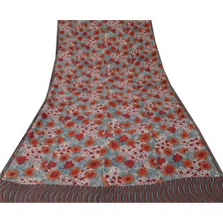 Sanskriti Vintage 100 Pure Georgette Silk Saree Green Printed Sari Craft Fabric 3